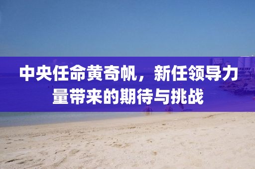 中央任命黄奇帆，新任领导力量带来的期待与挑战